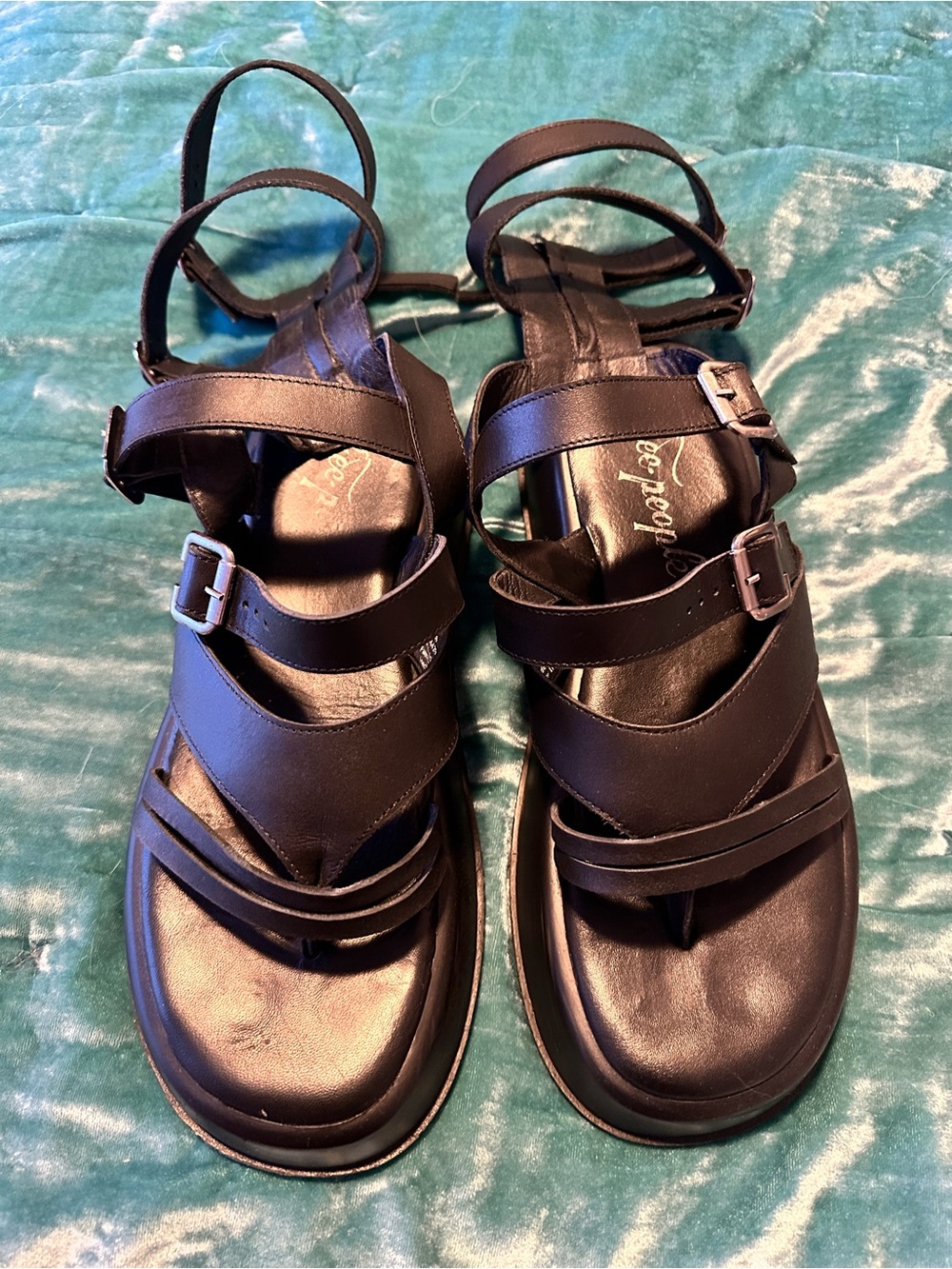 Free People Jojo Black Strappy Gladiator Sandals with Buckle Detail - Picture 2 of 7